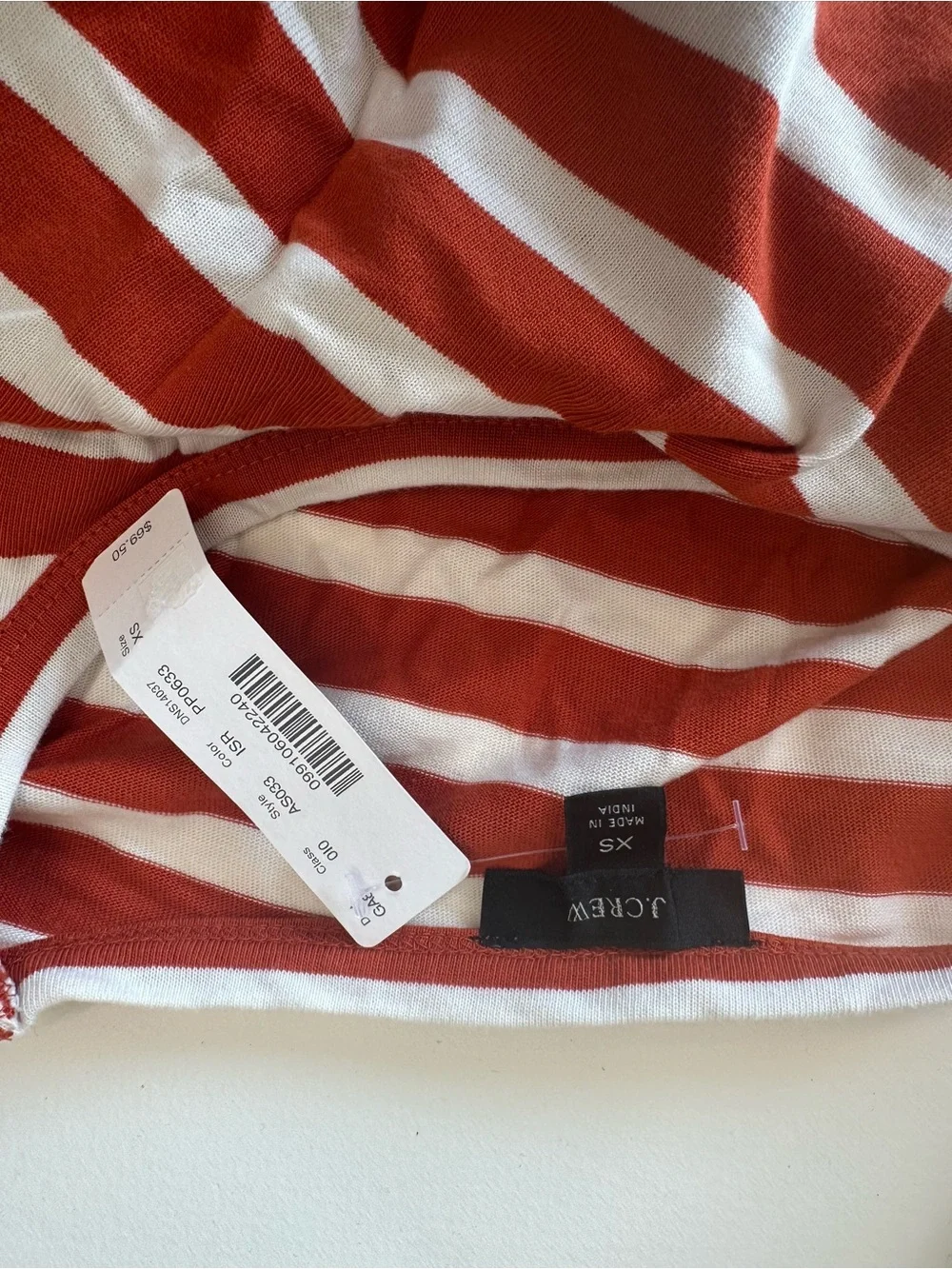 Jcrew NEW Vionic Rust and White Striped Puff-Sleeve Long Sleeve Top size XS